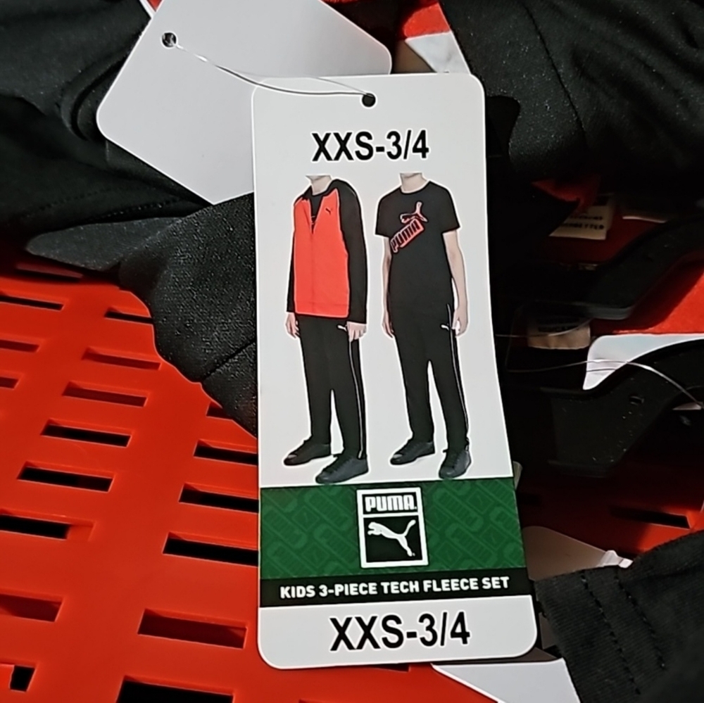 Puma Boys 3-Piece Tech Fleece Hoodie, Tee & Jogger Set XXS Red and Black